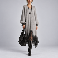 GLYNIS | SPARKLE KNIT MIDI DRESS WITH LACE TRIM