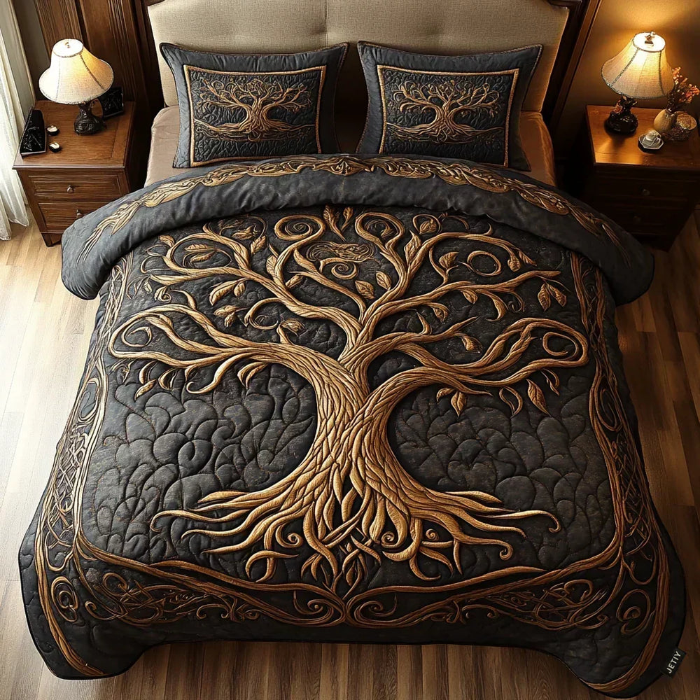 3-Piece Quilted Bedding Set – Golden Harmony