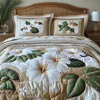 3-Piece Quilted Bedding Set – White Hibiscus