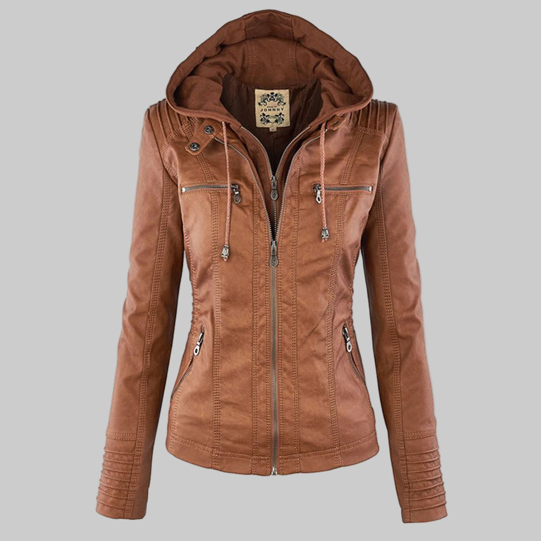 Cynthia | Hooded Zip-Pocket Biker Jacket