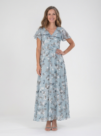Imelda | Floral Chiffon Flutter-Sleeve Maxi Dress