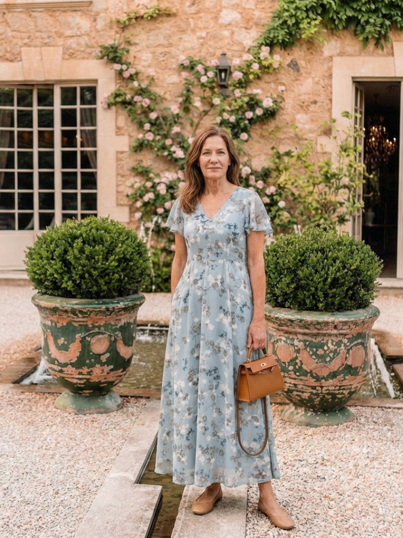Imelda | Floral Chiffon Flutter-Sleeve Maxi Dress