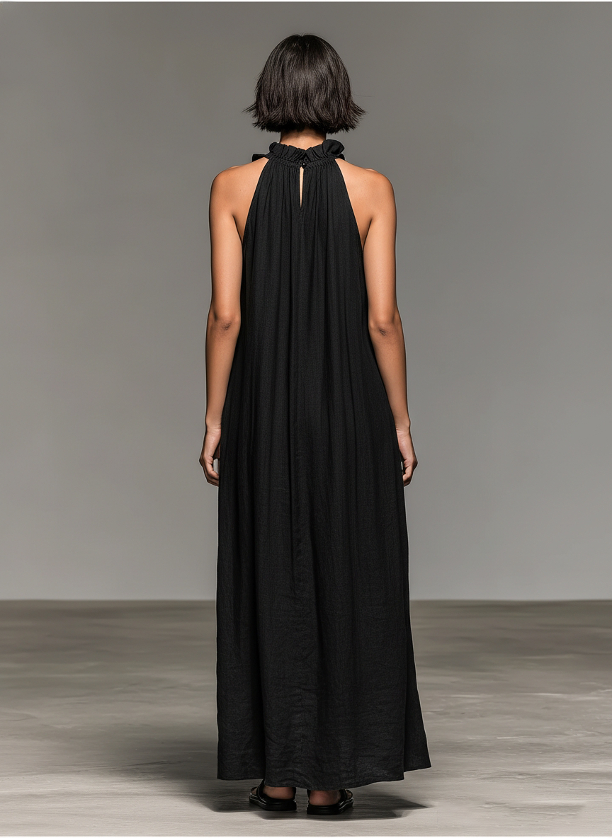 Gladys ruffle halterneck maxi dress with pockets, view 2