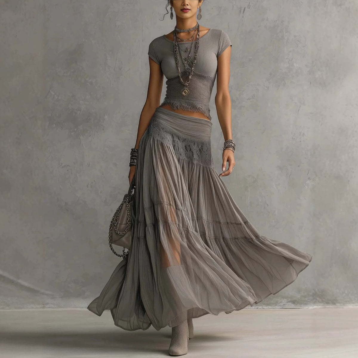 BEATRICE | LACE TOP AND PLEATED SKIRT SET