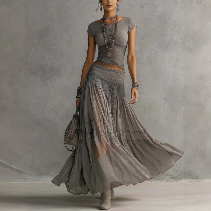 BEATRICE | LACE TOP AND PLEATED SKIRT SET