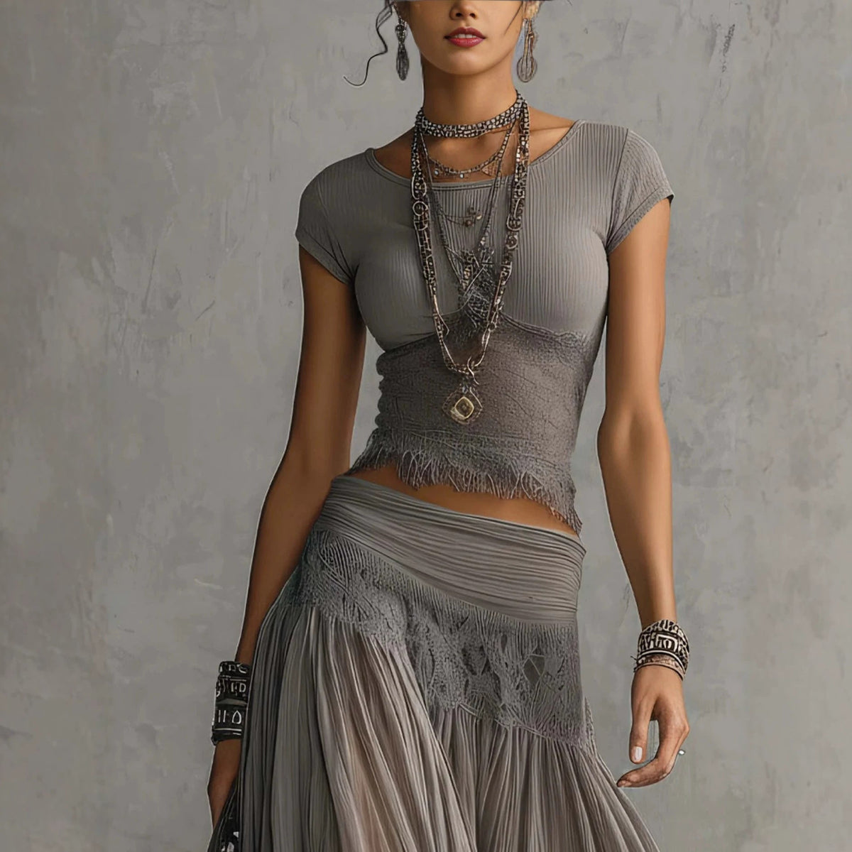 BEATRICE | LACE TOP AND PLEATED SKIRT SET