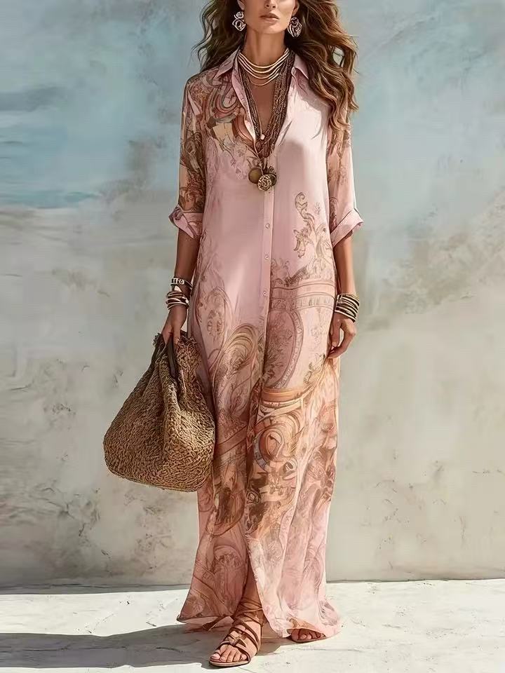 CAMILLA | BAROQUE PRINT BUTTONED MAXI DRESS