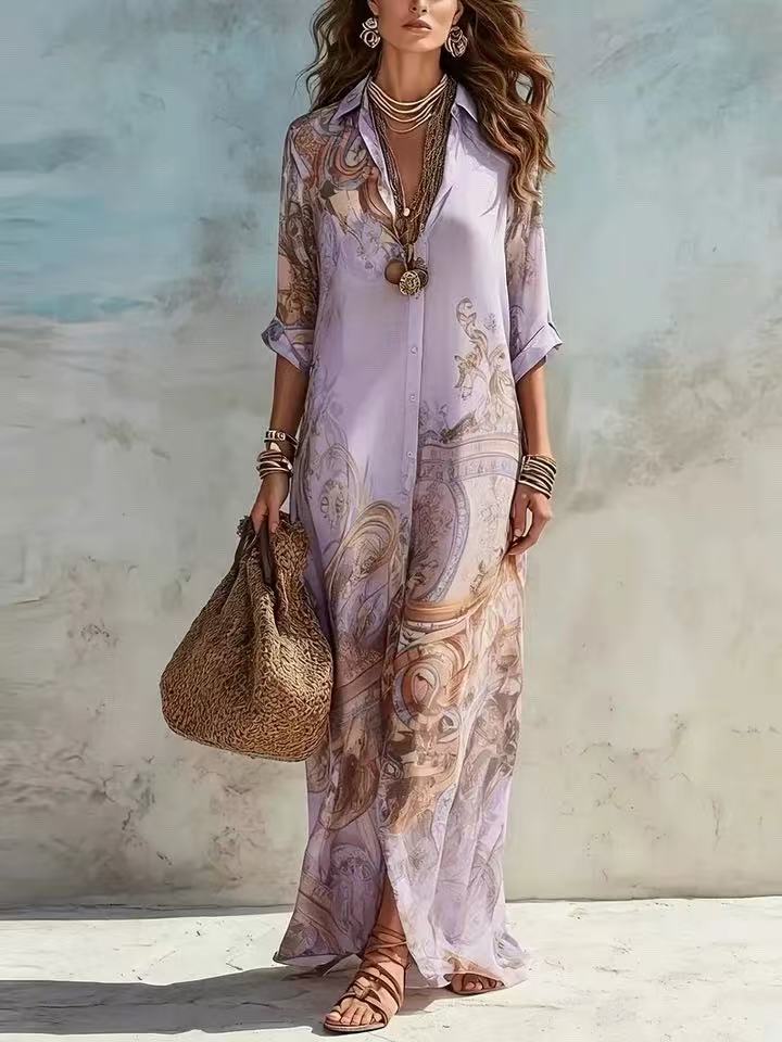CAMILLA | BAROQUE PRINT BUTTONED MAXI DRESS