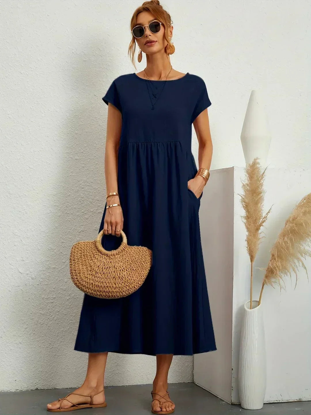 LIORA™ | Breathable White Midi Dress