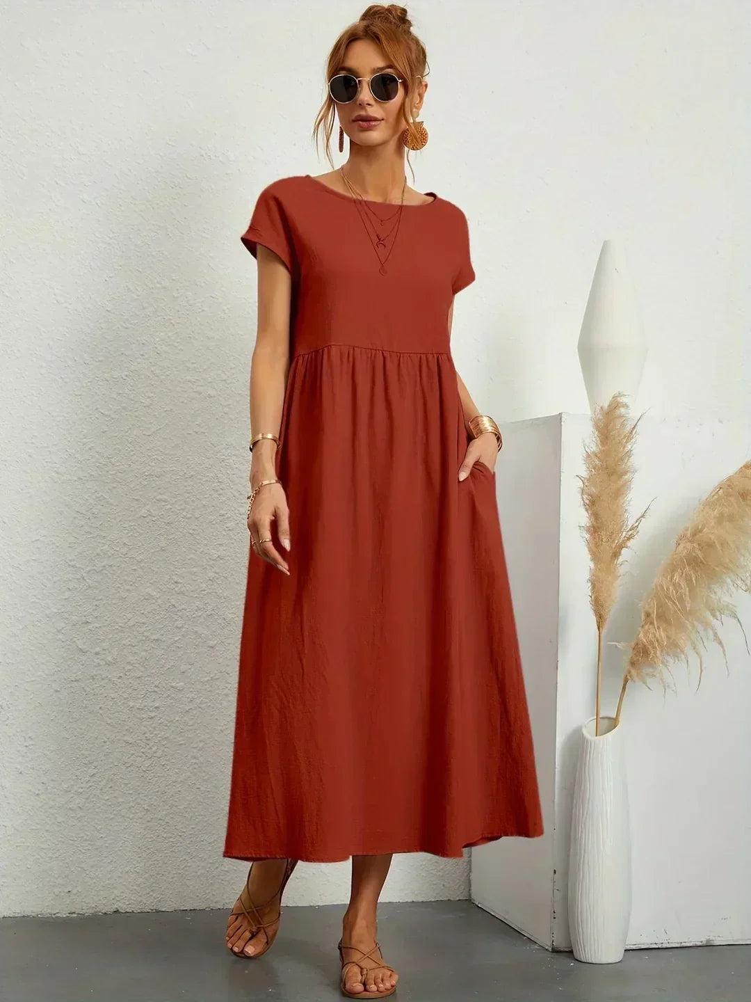 LIORA™ | Breathable White Midi Dress