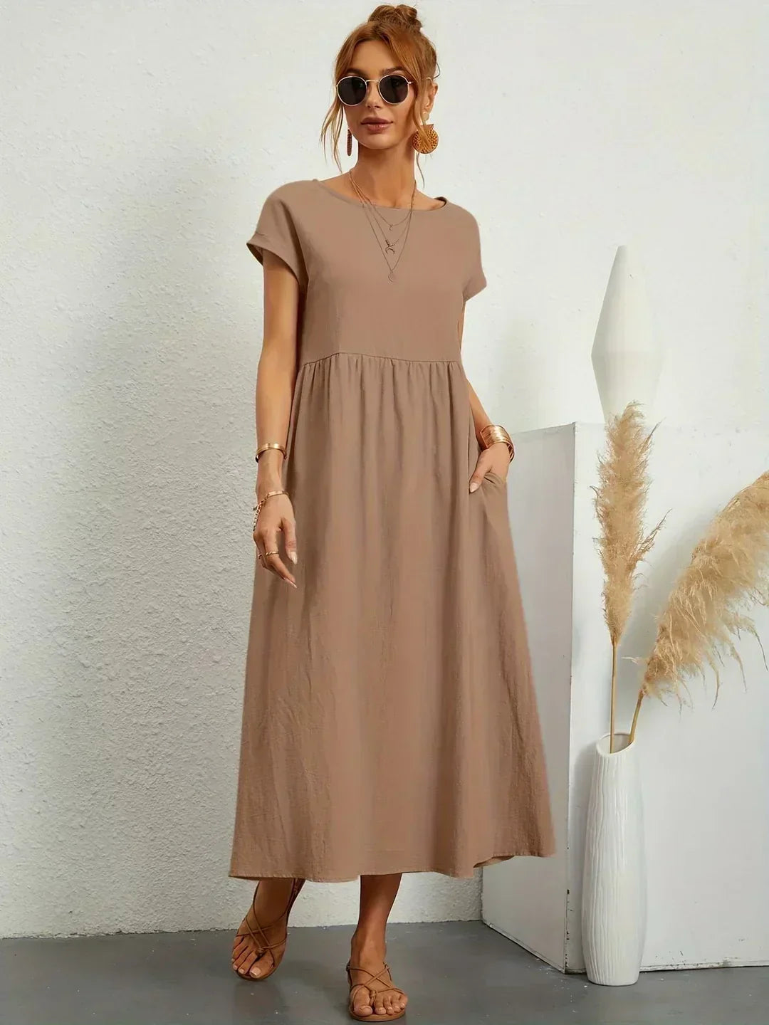 LIORA™ | Breathable White Midi Dress
