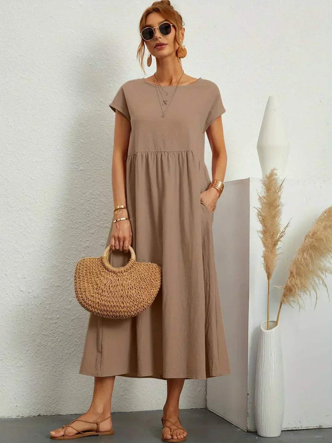 LIORA™ | Breathable White Midi Dress