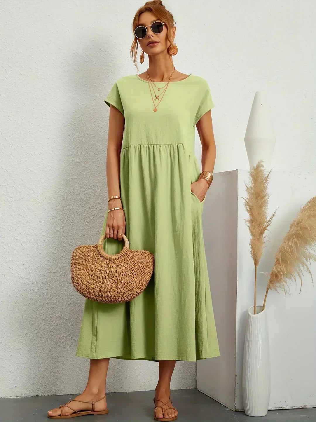 LIORA™ | Breathable White Midi Dress