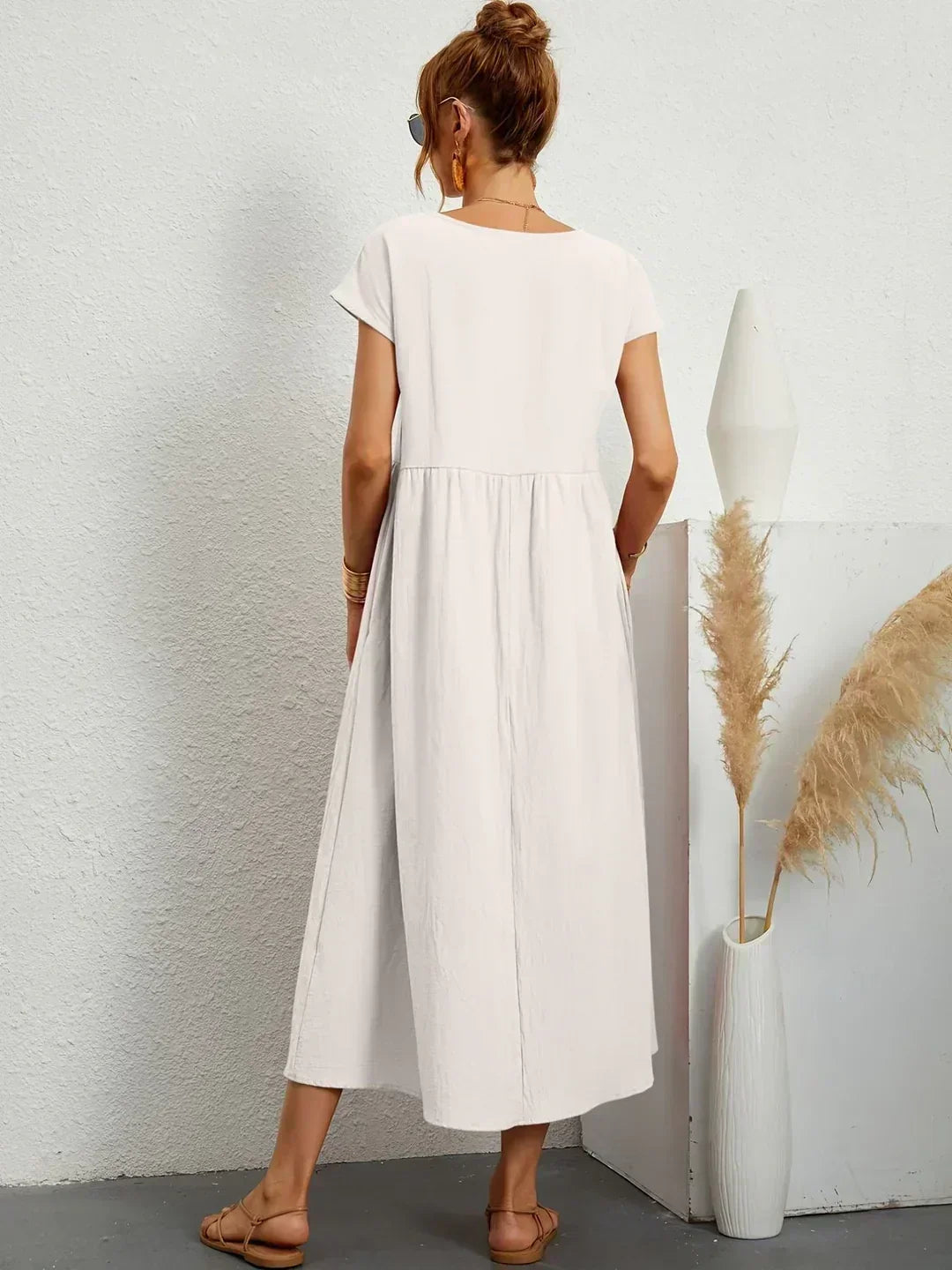 LIORA™ | Breathable White Midi Dress
