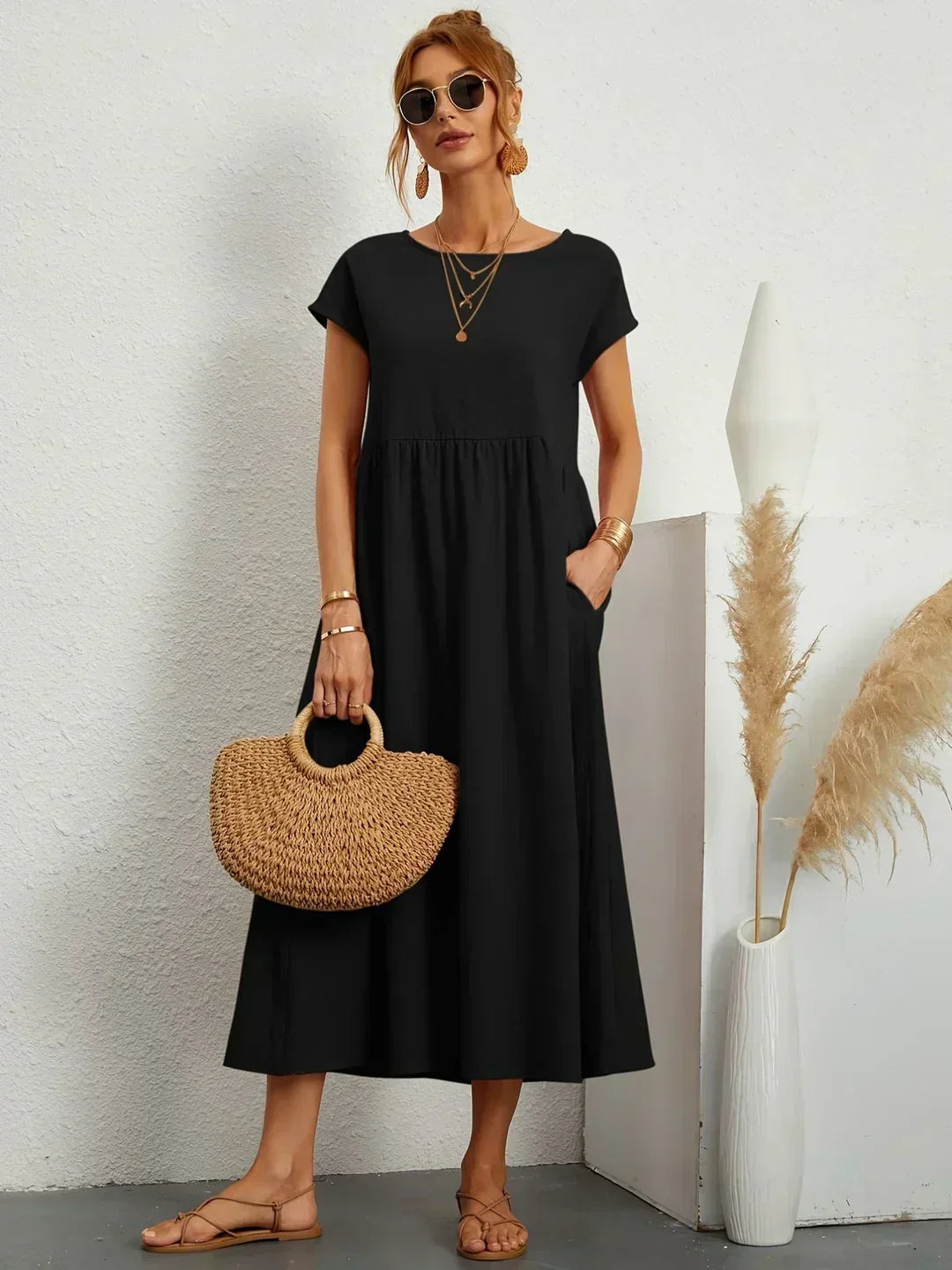 LIORA™ | Breathable White Midi Dress