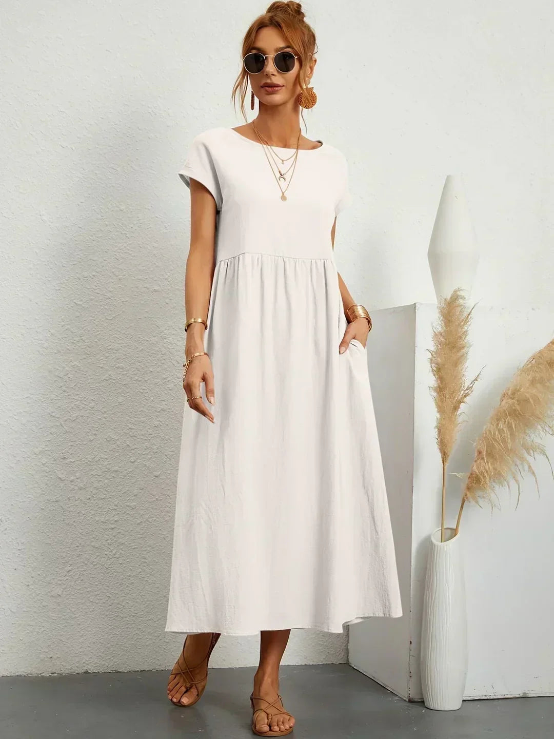LIORA™ | Breathable White Midi Dress