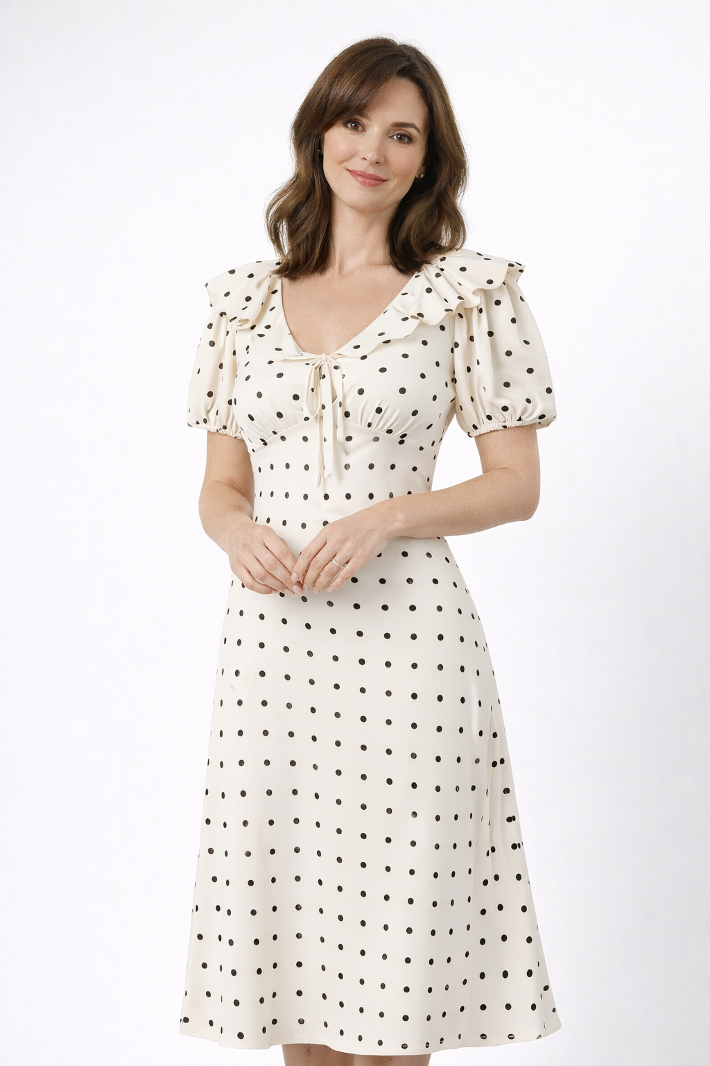 LIORA™ | Polka Dot Ruffle Midi Dress