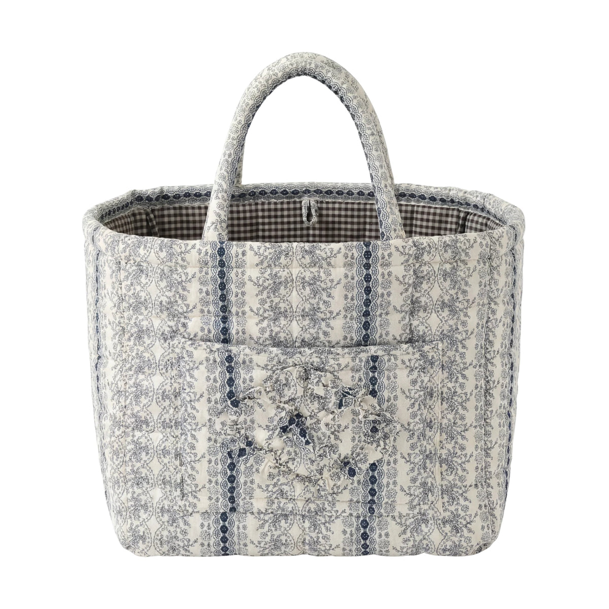 Lottie quilted everything basket in Navy Lace, front view