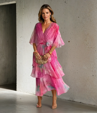 LETTICE | FLORAL TIERED WRAP MIDI DRESS