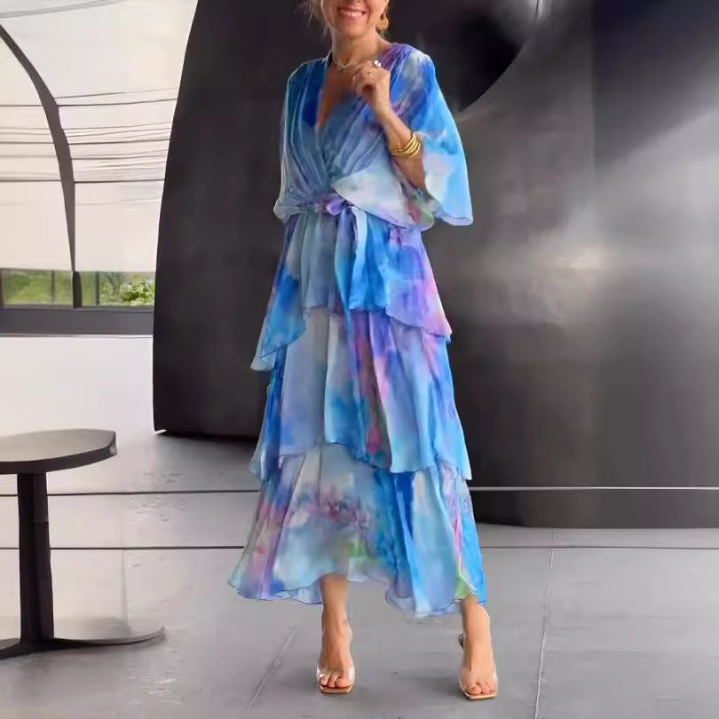 LETTICE | FLORAL TIERED WRAP MIDI DRESS