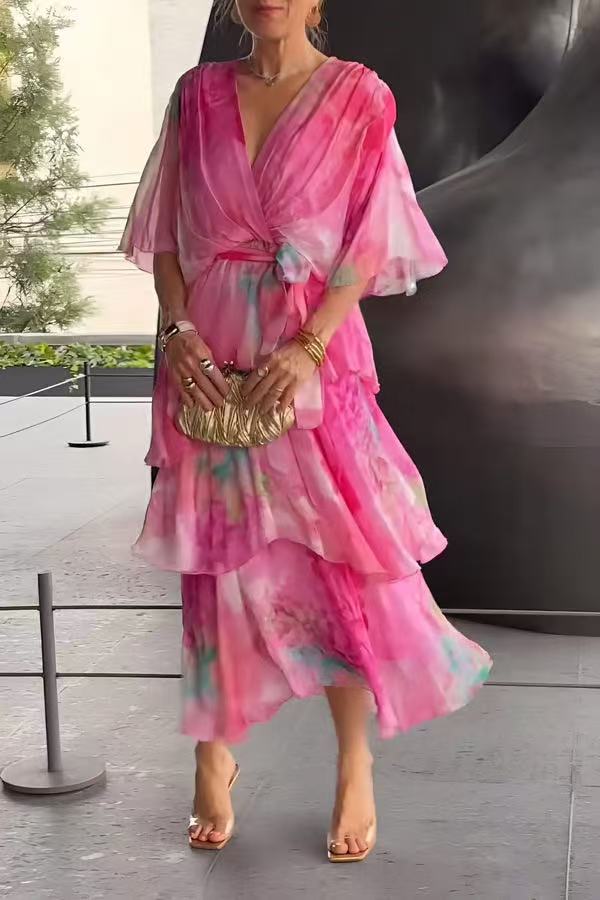 LETTICE | FLORAL TIERED WRAP MIDI DRESS