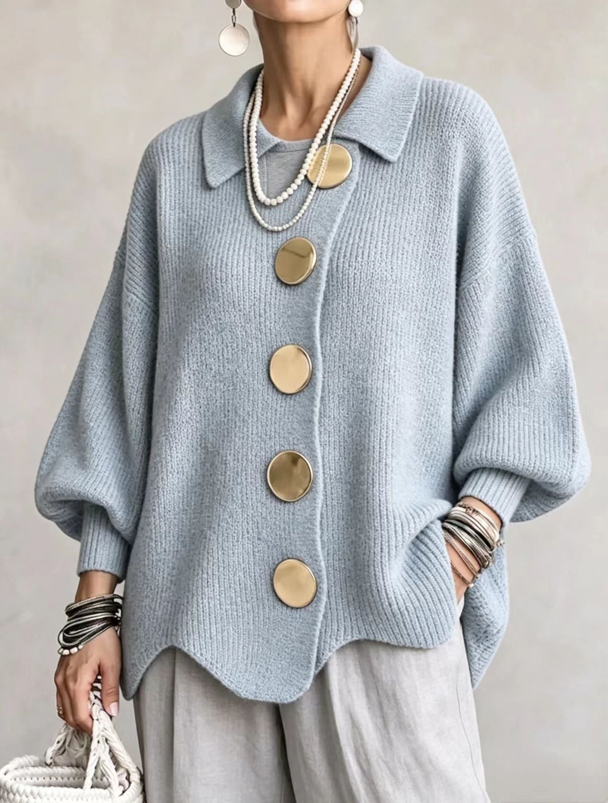 Victoire | Oversized Cardigan with Gold Buttons