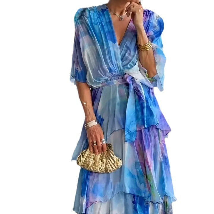 LETTICE | FLORAL TIERED WRAP MIDI DRESS