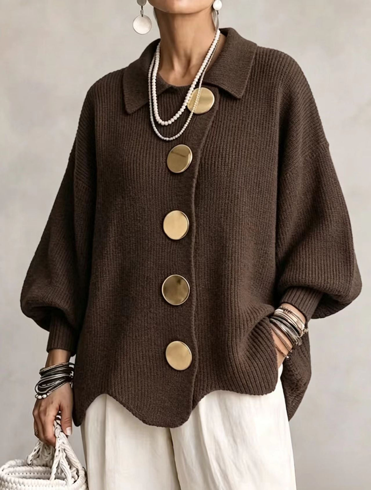 Victoire | Oversized Cardigan with Gold Buttons