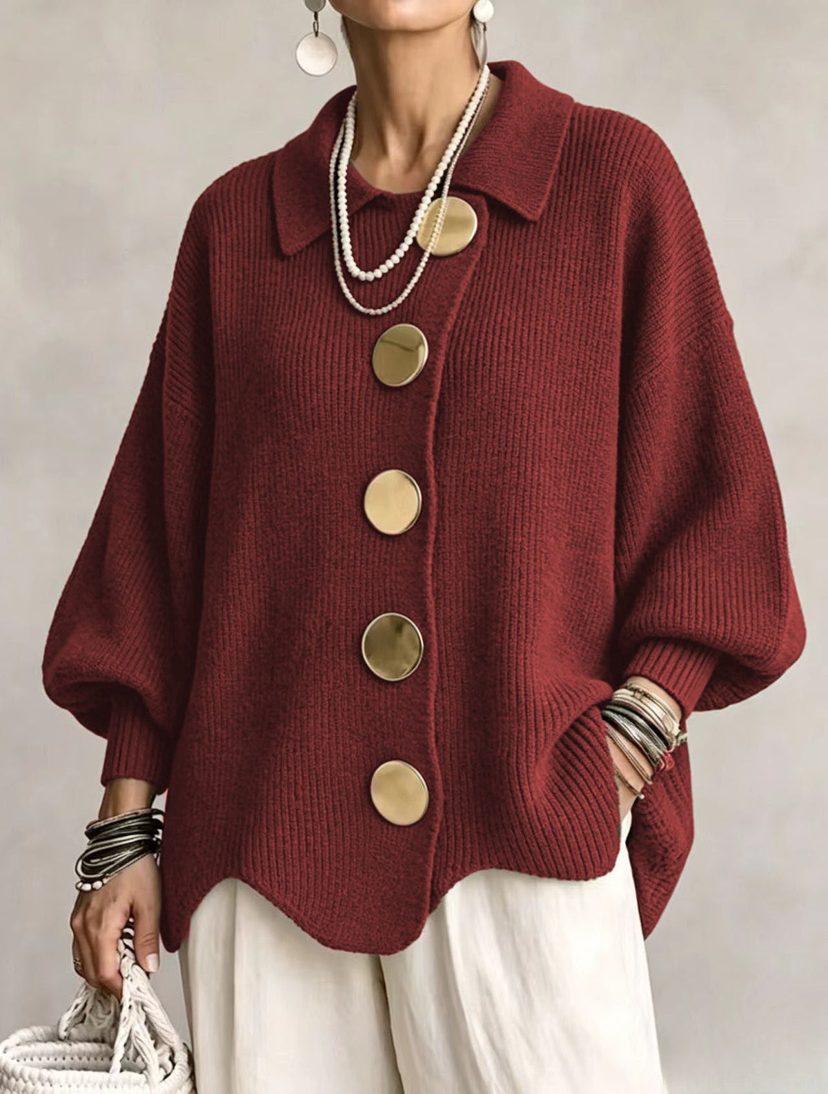 Victoire | Oversized Cardigan with Gold Buttons