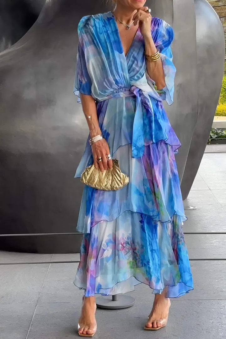 LETTICE | FLORAL TIERED WRAP MIDI DRESS