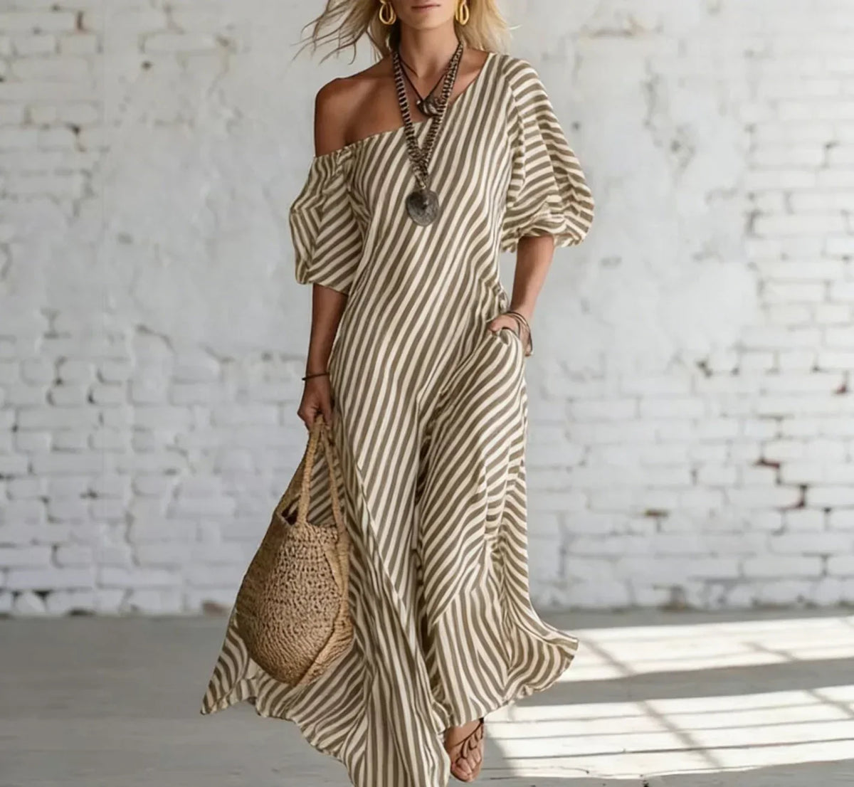 Alysha off-shoulder striped maxi dress, view 3