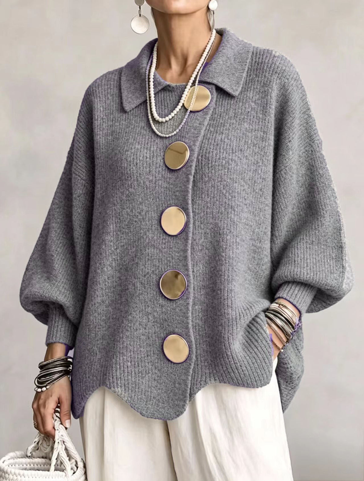 Victoire | Oversized Cardigan with Gold Buttons