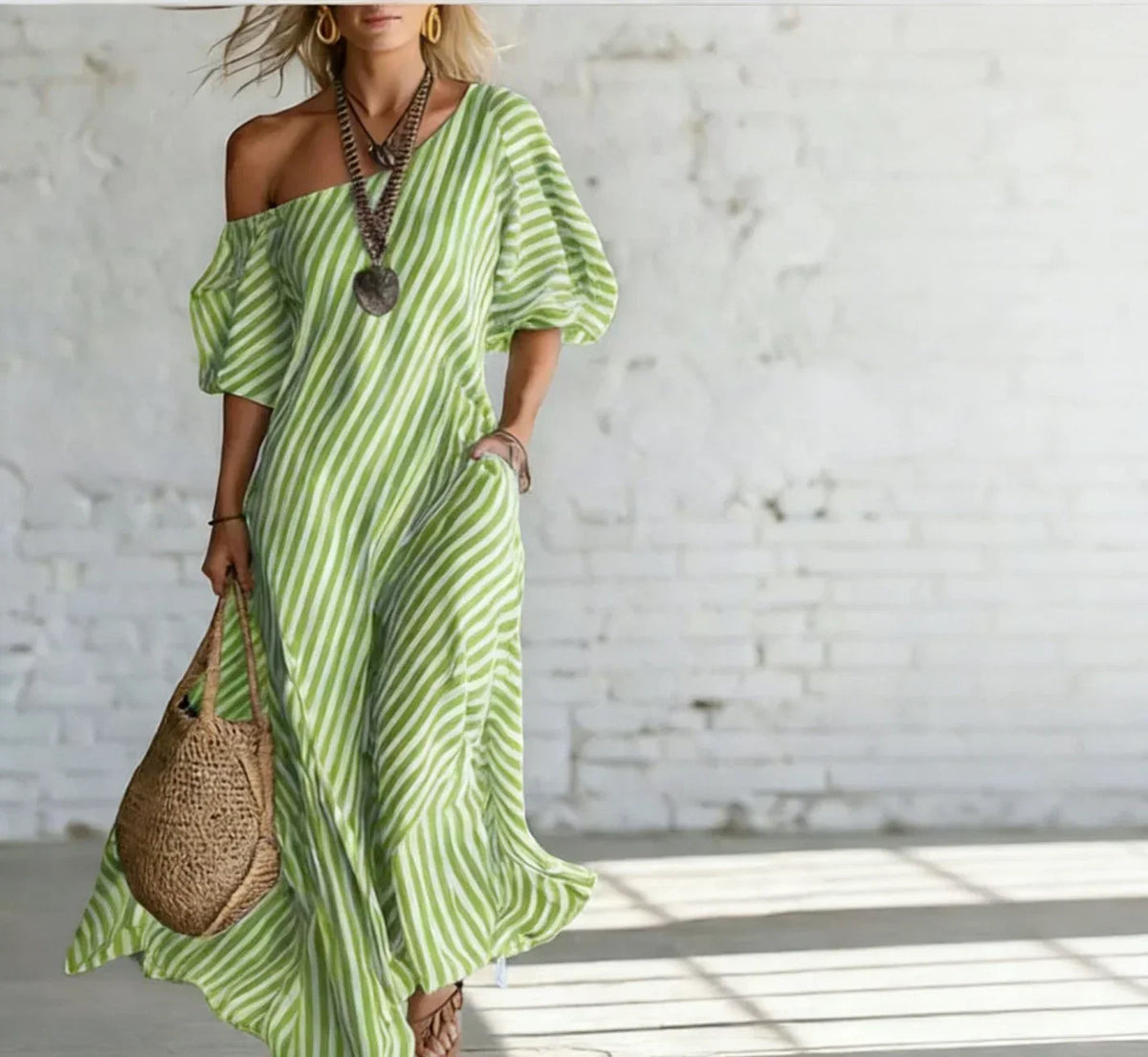 Alysha off-shoulder striped maxi dress, view 2