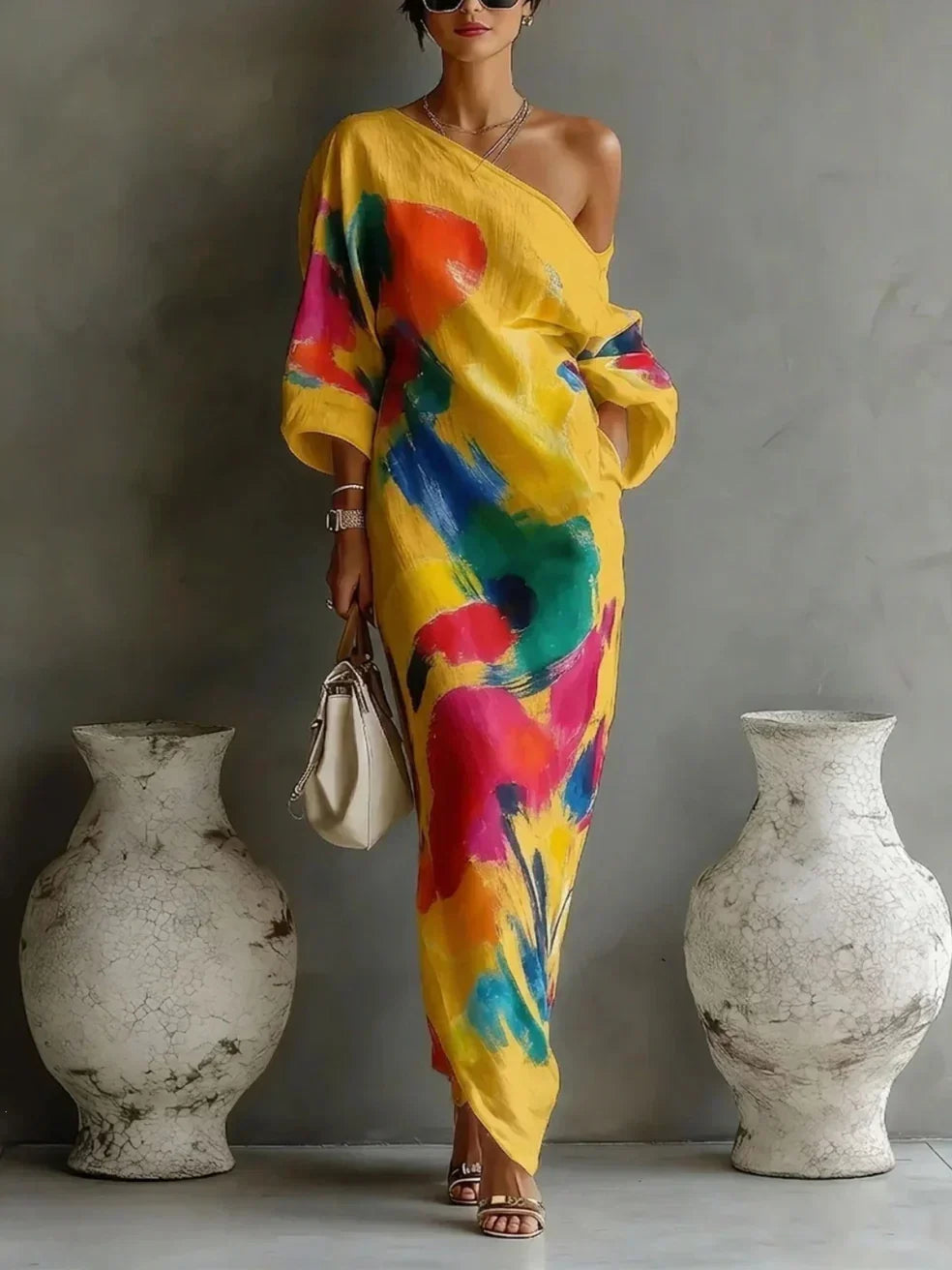 Christabel abstract print one-shoulder maxi dress, view 5