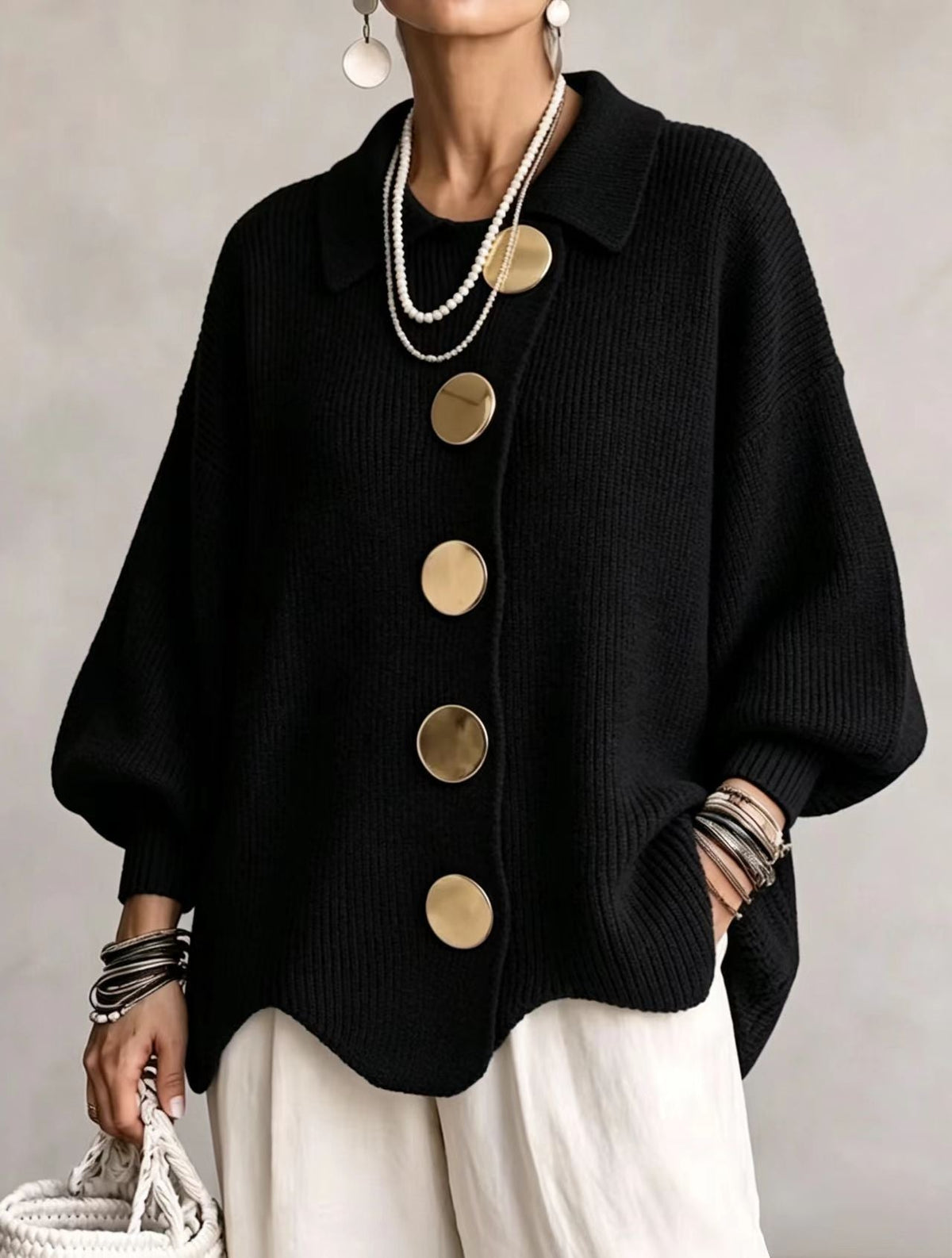 Victoire | Oversized Cardigan with Gold Buttons