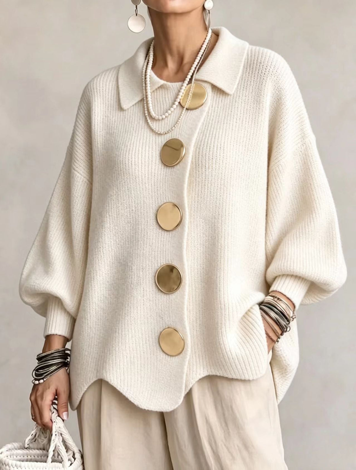 Victoire | Oversized Cardigan with Gold Buttons
