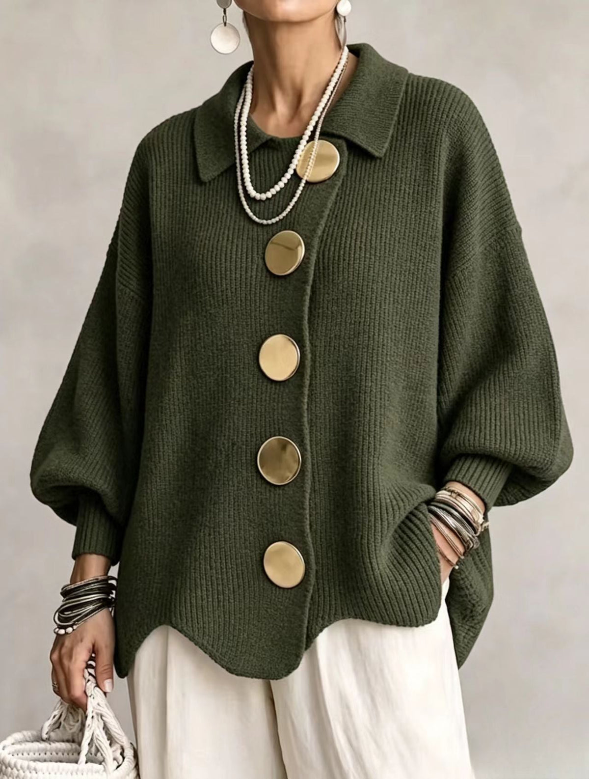 Victoire | Oversized Cardigan with Gold Buttons