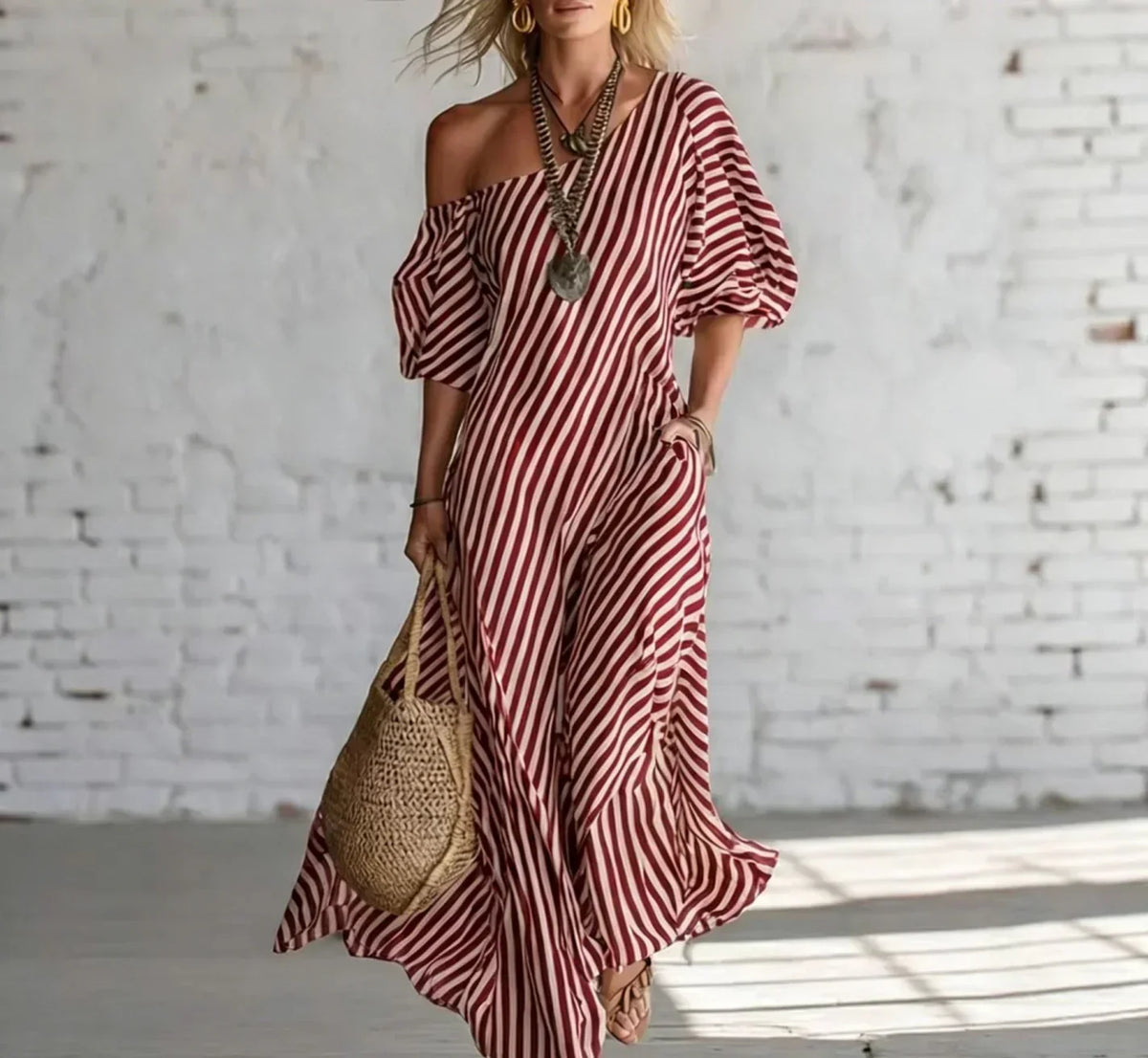 Alysha off-shoulder striped maxi dress, view 5