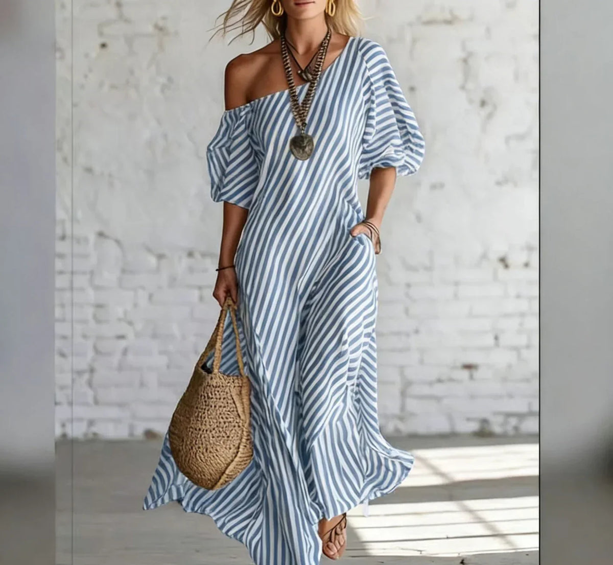 Alysha off-shoulder striped maxi dress, view 4
