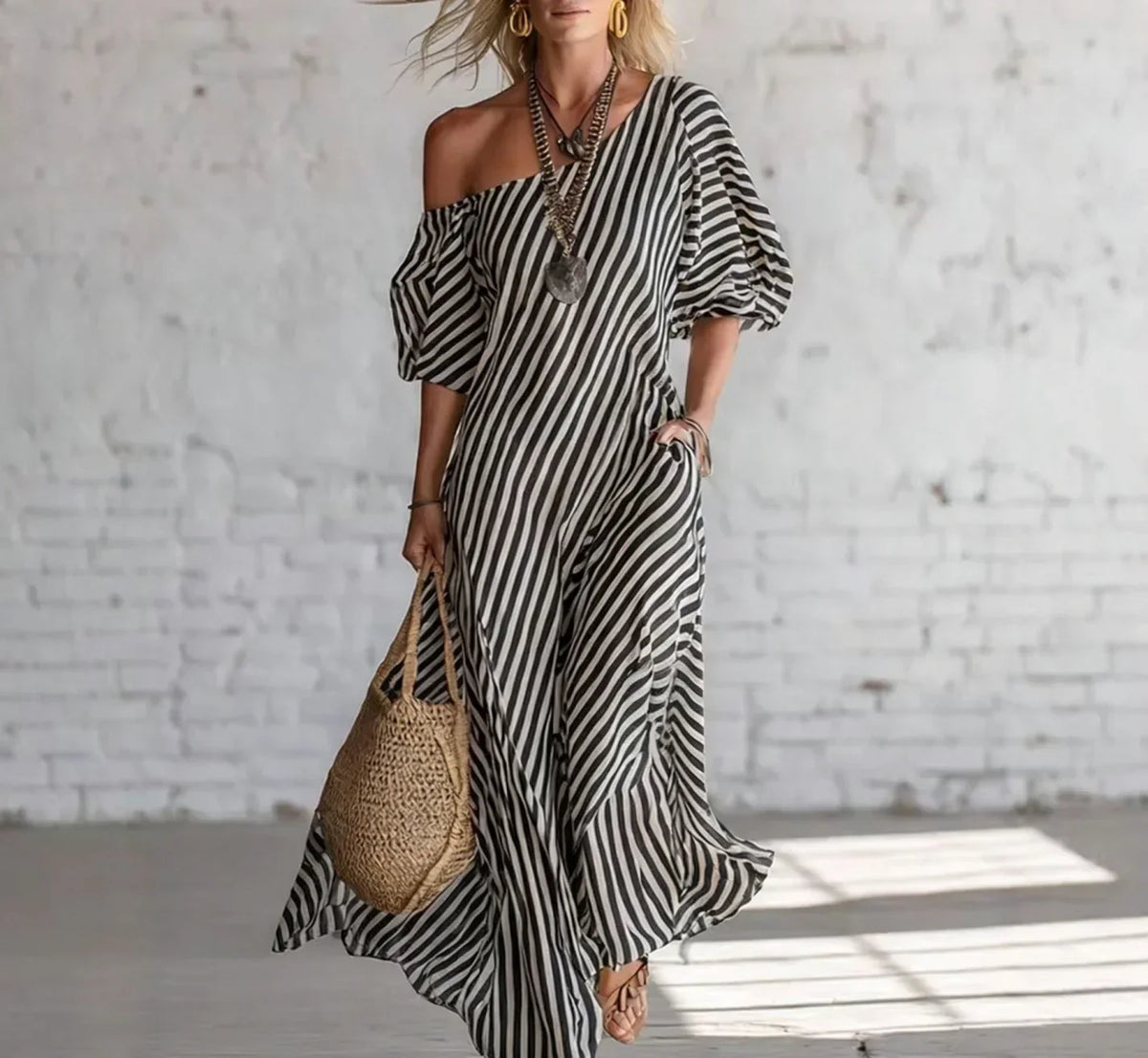 Alysha off-shoulder striped maxi dress, view 6
