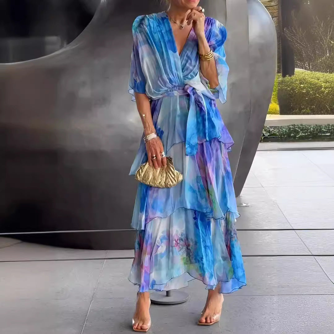 LETTICE | FLORAL TIERED WRAP MIDI DRESS