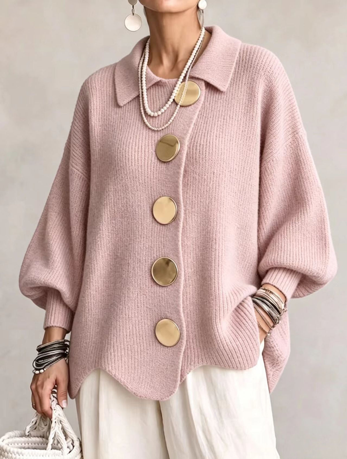 Victoire | Oversized Cardigan with Gold Buttons