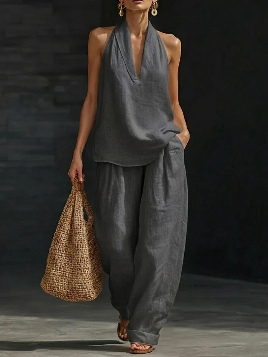 ZOË™ – SLEEVELESS TOP AND WIDE-LEG TROUSERS SET