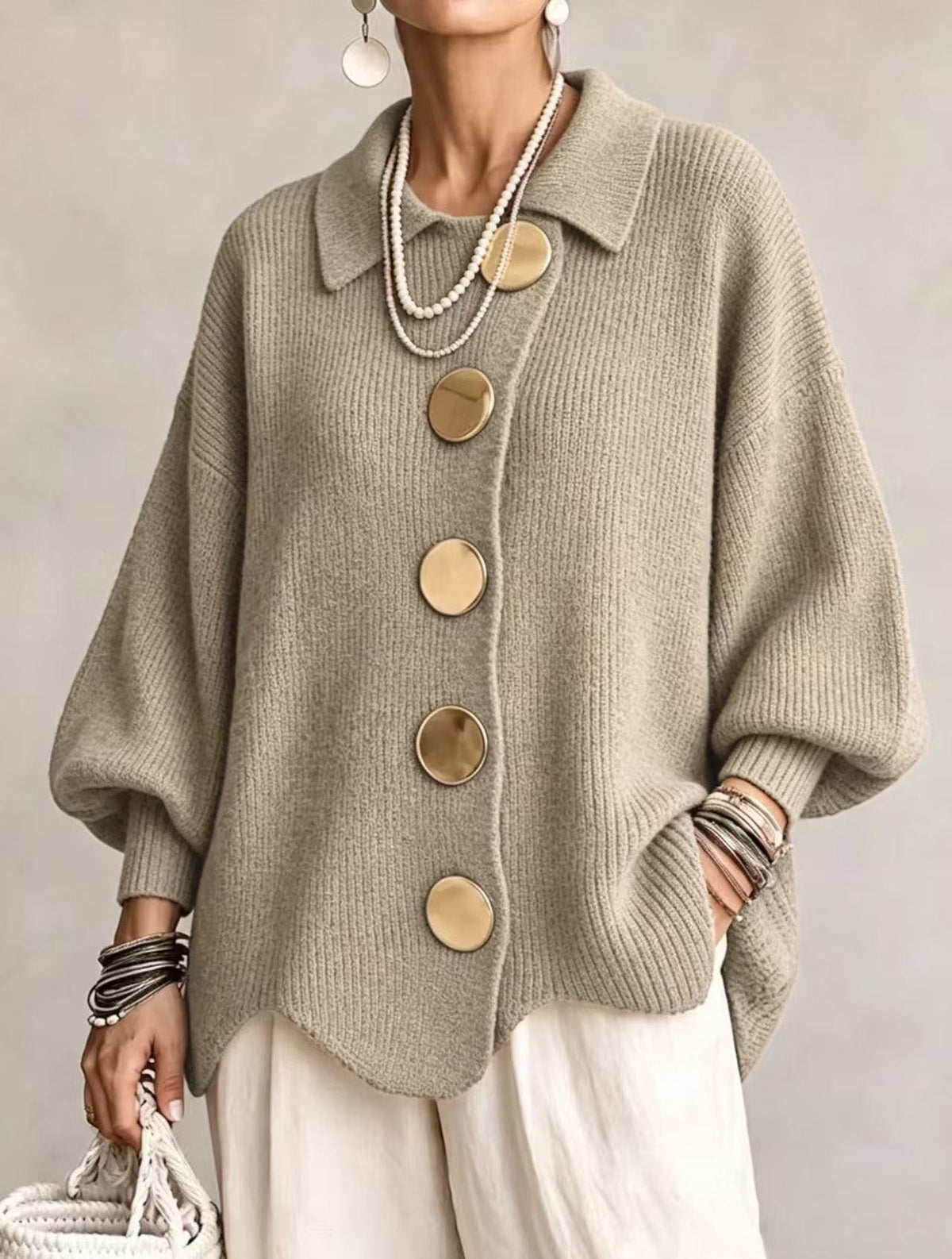 Victoire | Oversized Cardigan with Gold Buttons