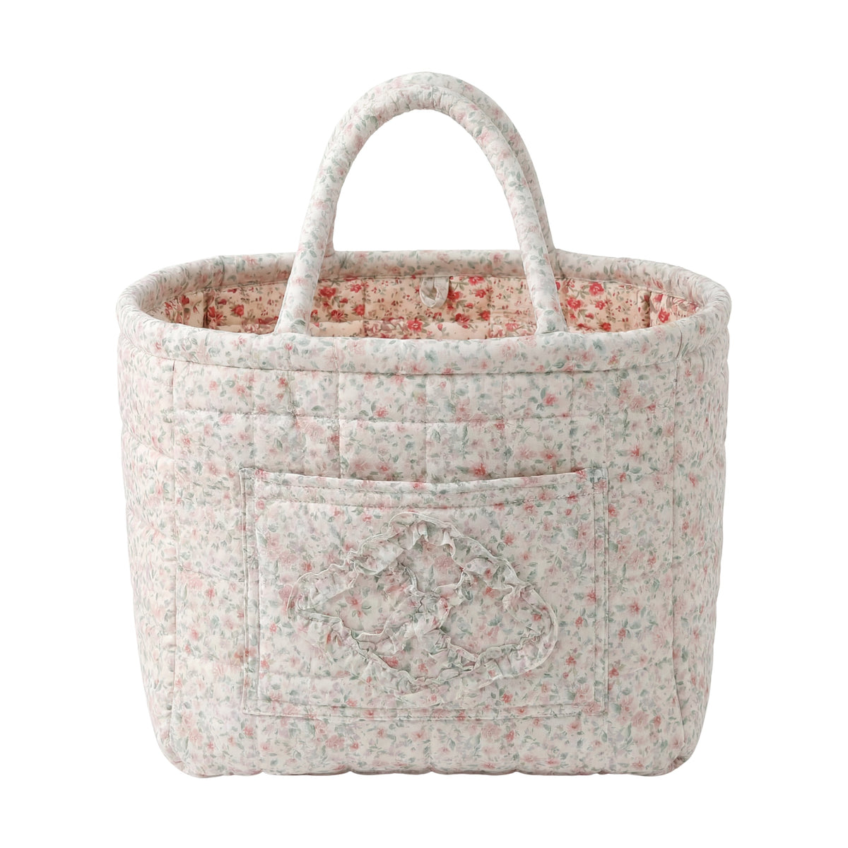 Dolly quilted everything basket in Pink Ditsy, front view