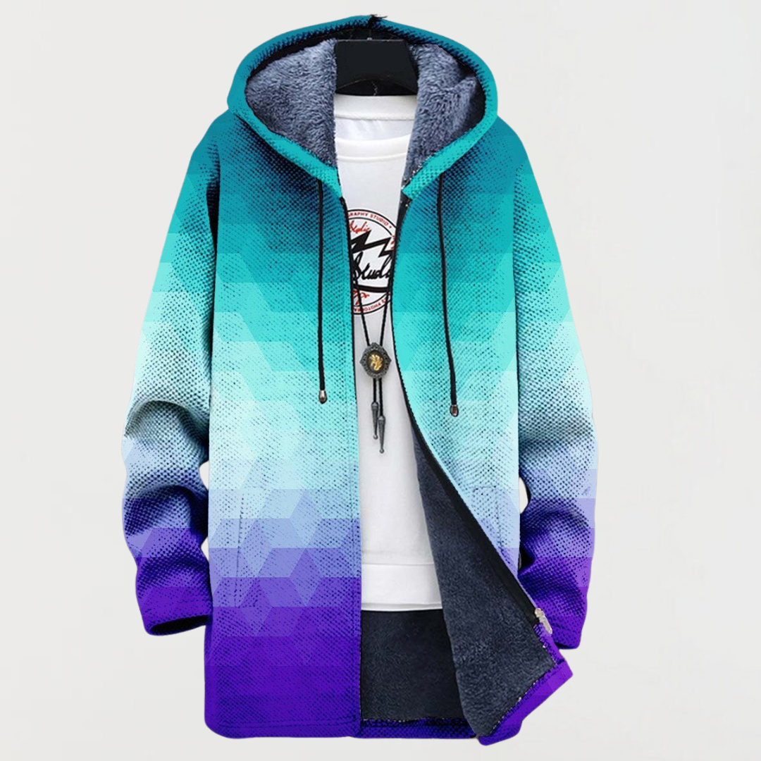 Arden | Gradient Hexagonal Print Hooded Coat