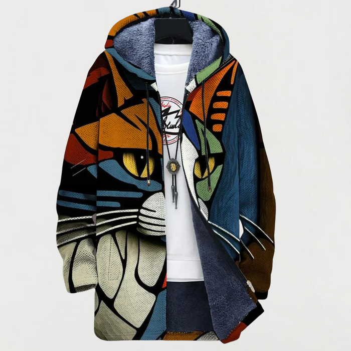 Darcy | Artistic Cat Print Hooded Cardigan