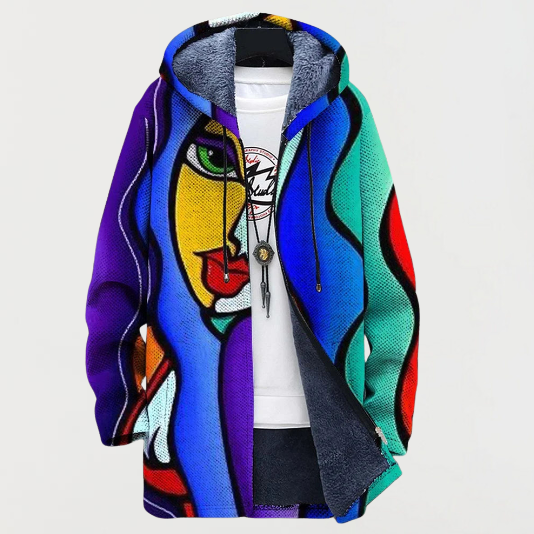 Riley | Colourful Art Print Hooded Coat