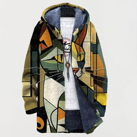 Emerson | Geometric Cat Print Hooded Cardigan