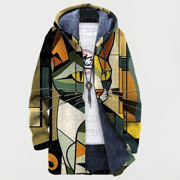 Emerson | Geometric Cat Print Hooded Cardigan